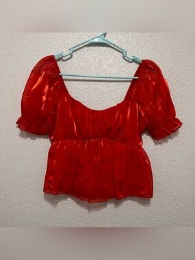 Thirty Thirty LA Chic Scarlet Puff Babydoll Sleeve Blouse red orange size S